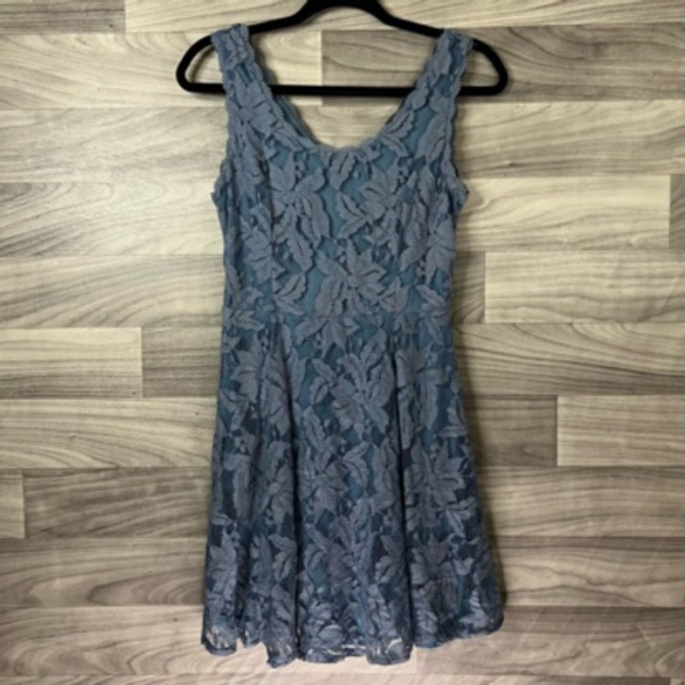 Alya Womens Fit & Flare Dress Blue Floral Lined Scoop Neck Sleeveless Lace S
